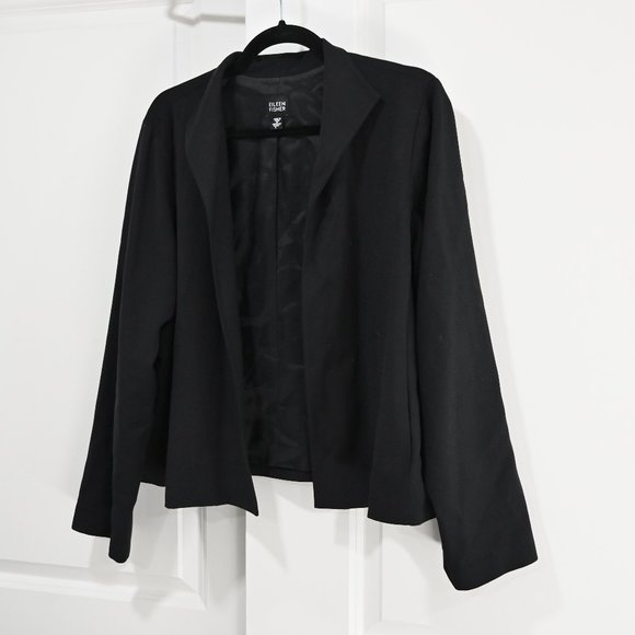 Eileen Fisher Large Open Front Classic Wool Blazer | Size Large - Picture 3 of 8